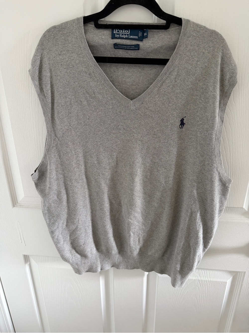 Polo by Ralph Lauren Gray V-Neck Cotton Sweater Vest with Navy Logo